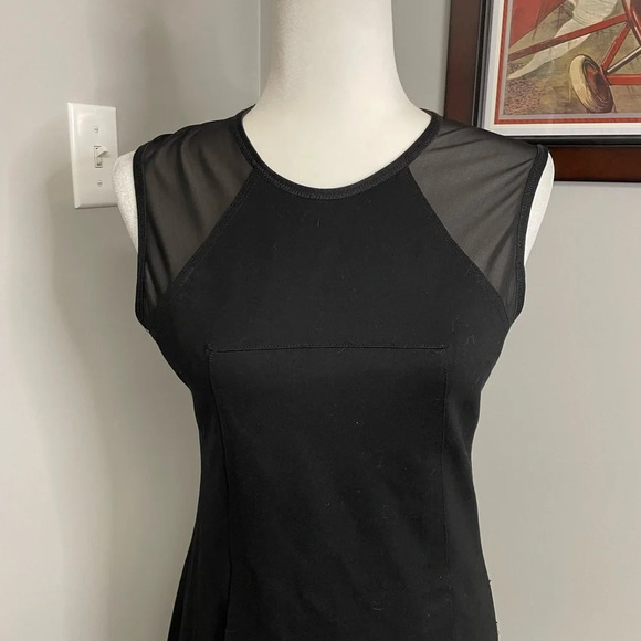 KF/Kaufman Franco Collection Onyx Leather Front Mini Dress Size 4 Sheer Cap Sexy - Picture 2 of 8